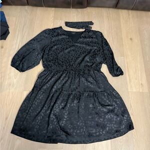 Lane Bryant Black Patterned V-Neck Dress